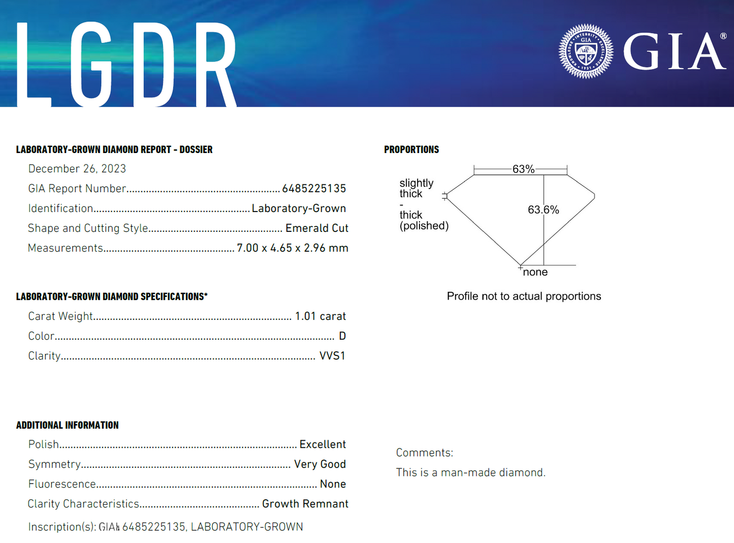 GIA 1 CT Emerald Cut D VVS1 Lab Grown Diamond For Engagement Ring