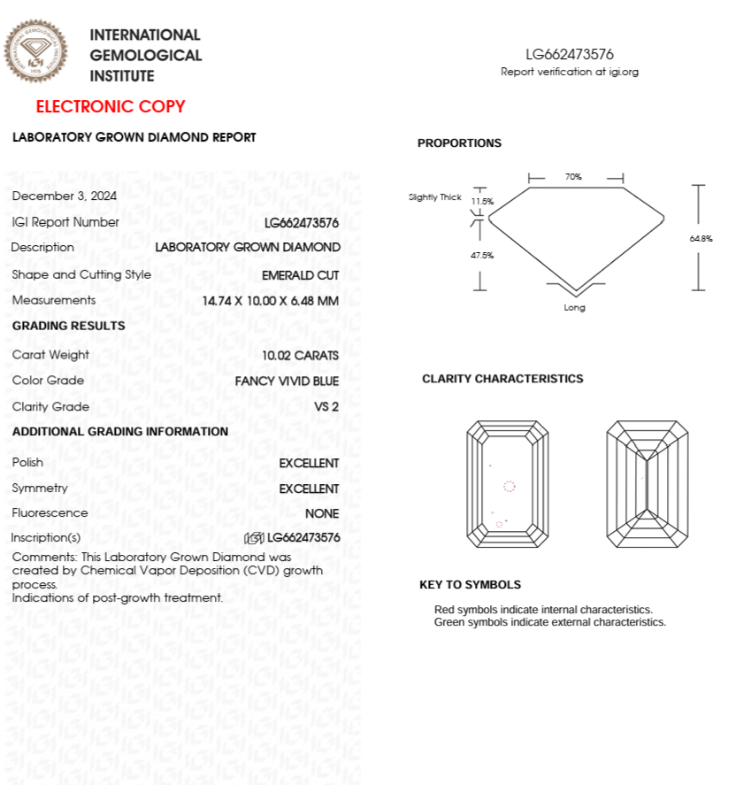 10 CT Blue Emerald Cut Lab Grown Diamond | IGI Certified | Best for Anniversary Gift or Wedding Gift