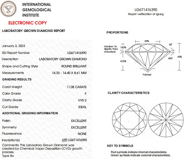 VVS2'F 11 CT Round Lab Created Diamond For Engagement Ring