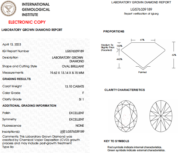 IGI Certified 13 CT Oval Shape Diamond For Engagement Ring