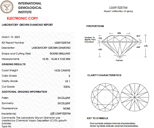14 CT Round Lab Grown Diamond For Engagement Ring