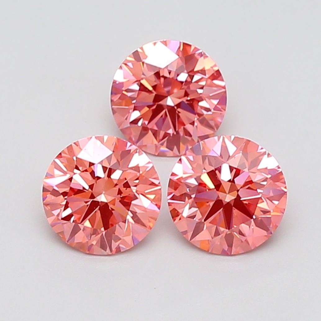 1 CT Pink Round Cut Lab Grown Diamond Matching Trio for Engagement Ring | Best for Necklace or Bracelet | Anniversary Gift for Wife