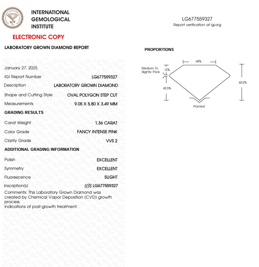 1.36 CT Pink Oval Polygon Lab Grown Diamond for Necklace or Earrings | IGI Certified | Best for Anniversary Gift or Engagement Ring
