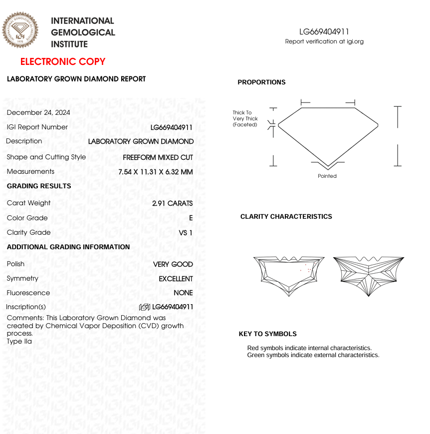 2.91 CT Bat Cut Lab Grown Diamond Engagement Ring or Pendent | IGI Certified | Best for Bracelet | Gift for Man