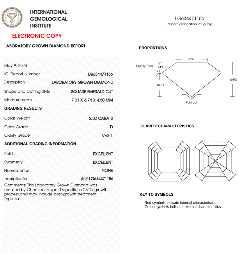 2 CT Asscher Cut Lab Grown Diamond for Anniversary Gift | IGI Certified | Best for Engagement Ring or Necklace | Gift for Girl