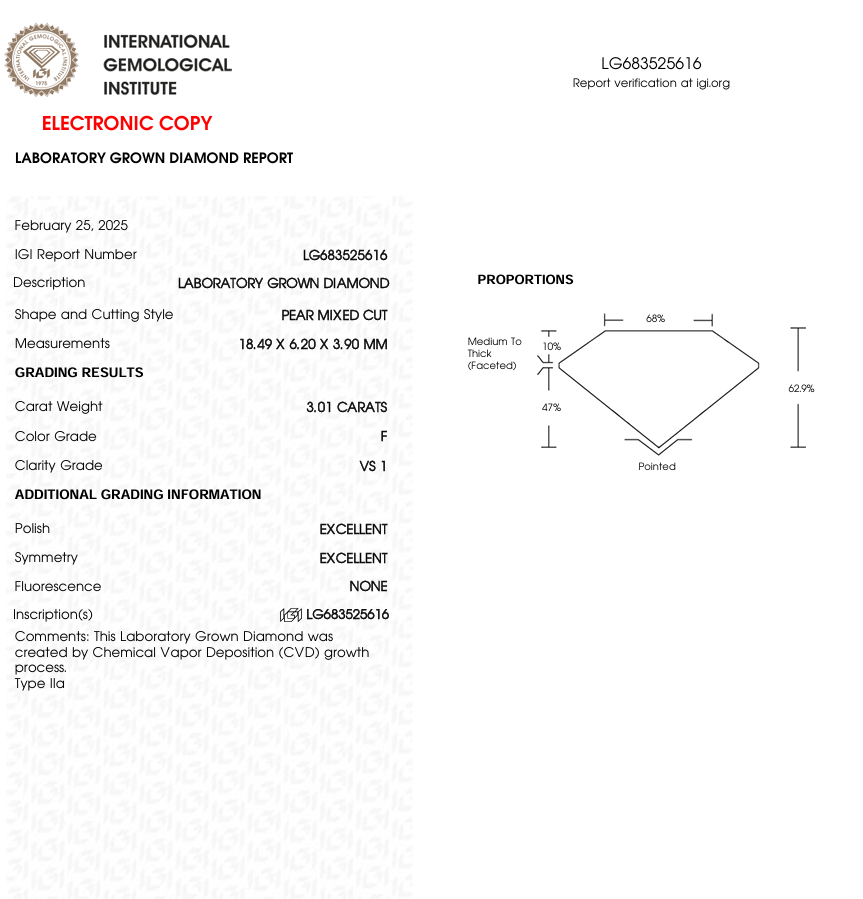 3 CT Pear Cut Lab Grown Diamond for Anniversary Gift | IGI Certified | Best Diamond for Jewelry or Engagement Ring