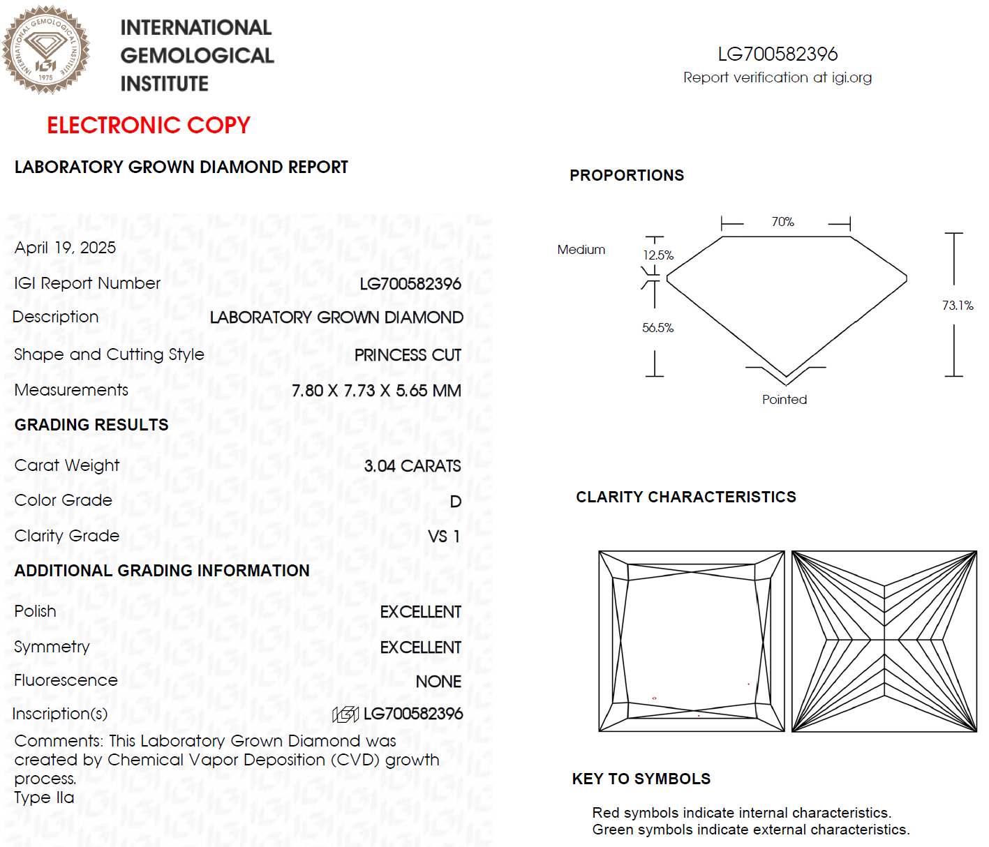 3 CT Princess Cut Lab Grown Diamond for Engagement Ring | IGI Certified | Diamond for Anniversary Gift