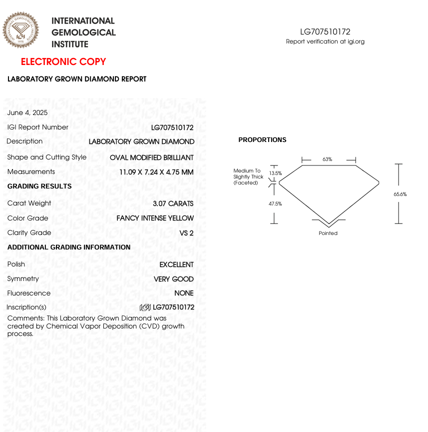 3 CT Yellow Oval Lab Grown Diamond | IGI Certified | Best for Engagement Ring or Anniversary Gift | Diamond for Wedding Gift