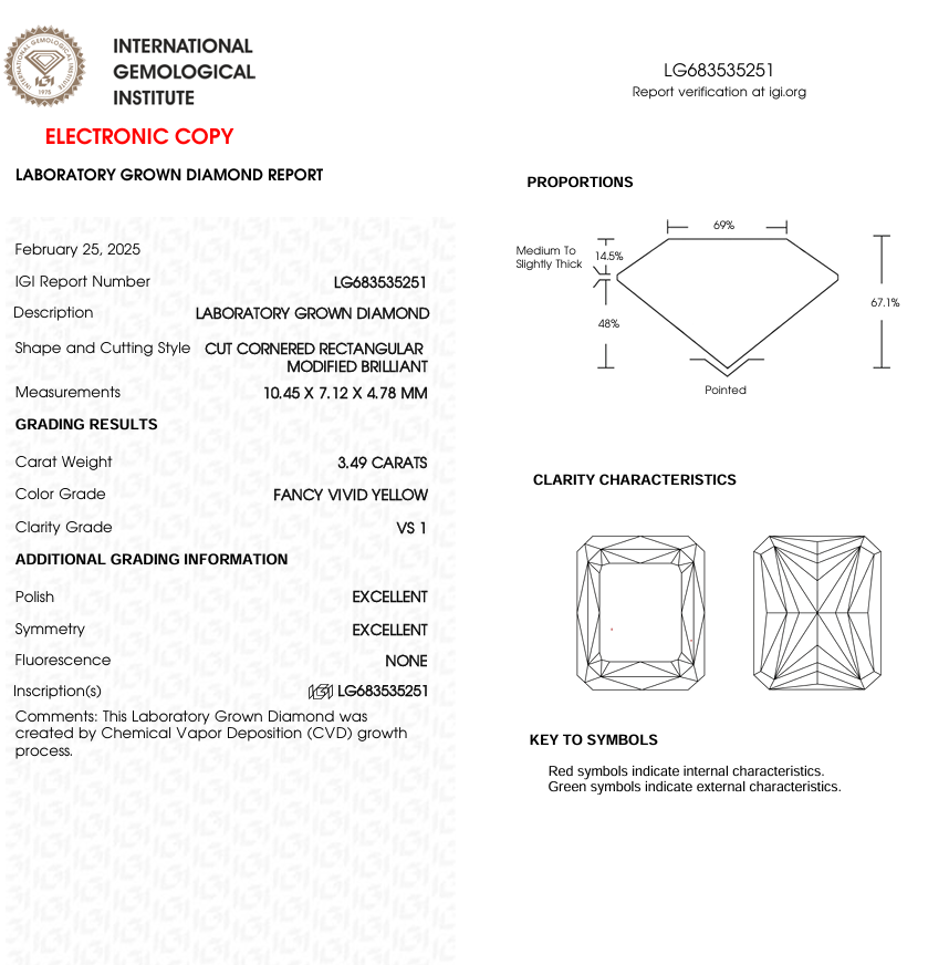 3.49 CT Yellow Radiant Cut Lab Grown Diamond for Engagement Ring | Best for Wedding Gift or Anniversary Gift | IGI Certified | Best Gift for Husband