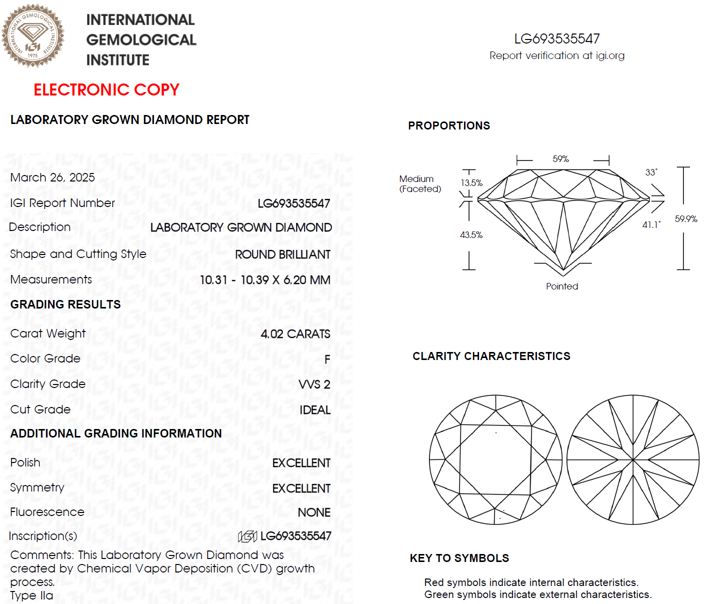 4 CT Round Lab Grown Diamond For Engagement Ring - F VVS2 IGI Certified