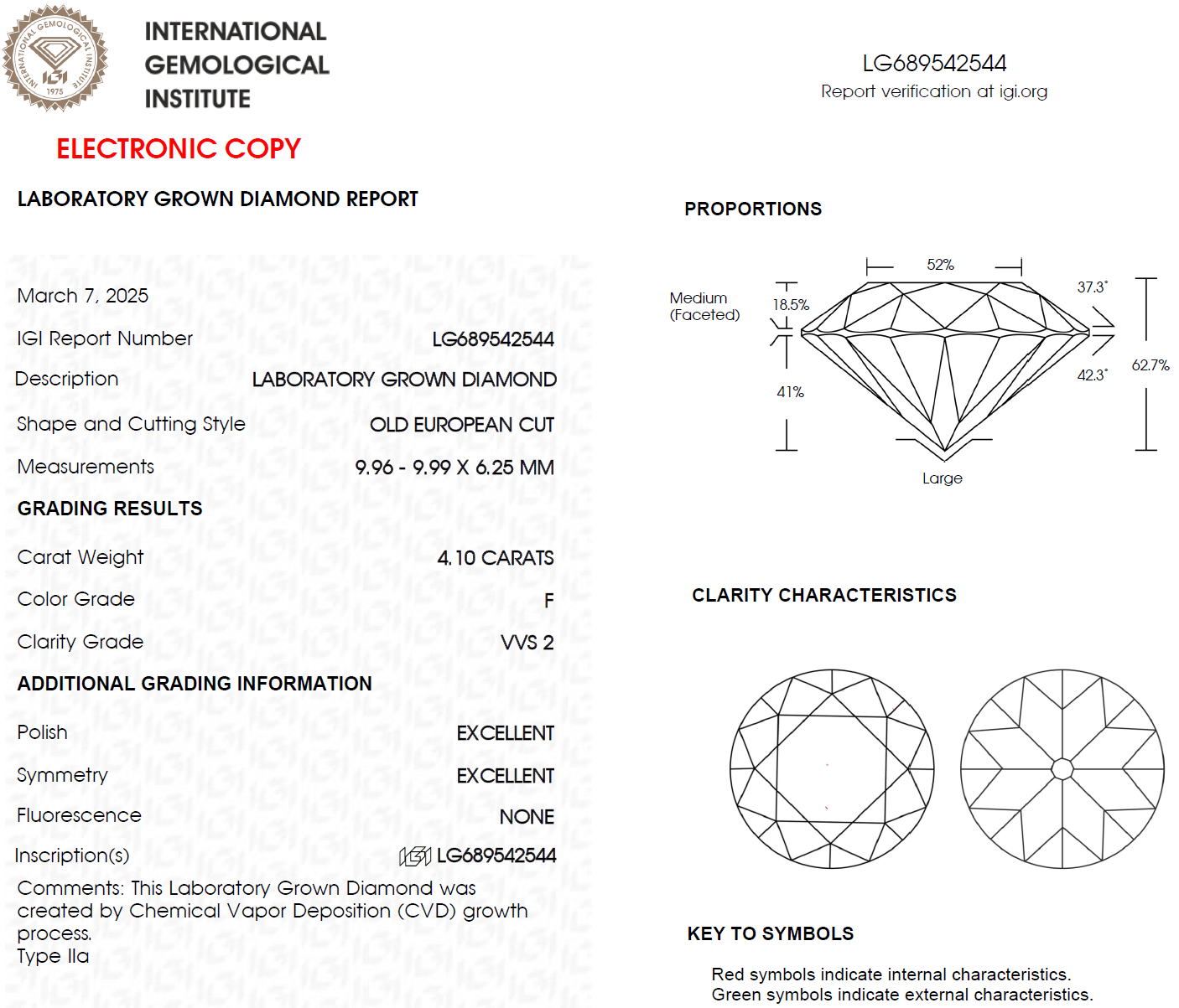 4 CT Old Mine Round Cut Lab Grown Diamond For Engagement Ring - IGI Certified