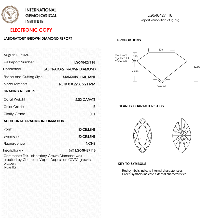 4 CT Marquise Cut Lab Grown Diamond for Anniversary Gift or Engagement Ring | IGI Certified | Best for Wedding Gift | Best Gift for Wife
