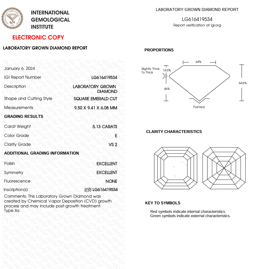 5.13 CT Asscher Cut Lab Grown Diamond | IGI Certified | Best for Anniversary Gift or Wedding Gift
