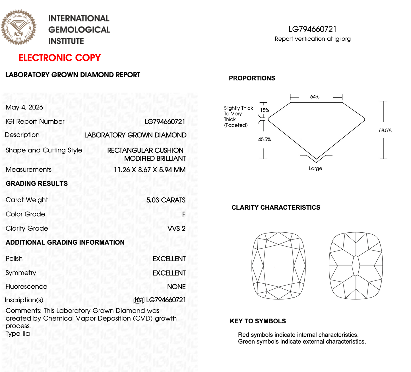 5 CT Cushion Cut Lab Grown Diamond For Engagement Ring