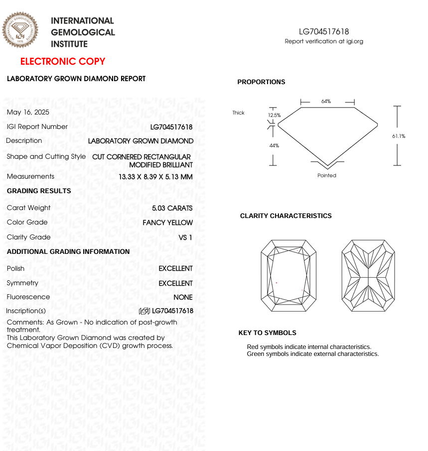 5 CT Yellow Long Radiant Cut Lab Grown Diamond for Bracelet or Necklace | IGI Certified | Best for Anniversary Gift or Engagement Ring | Gift for Husband