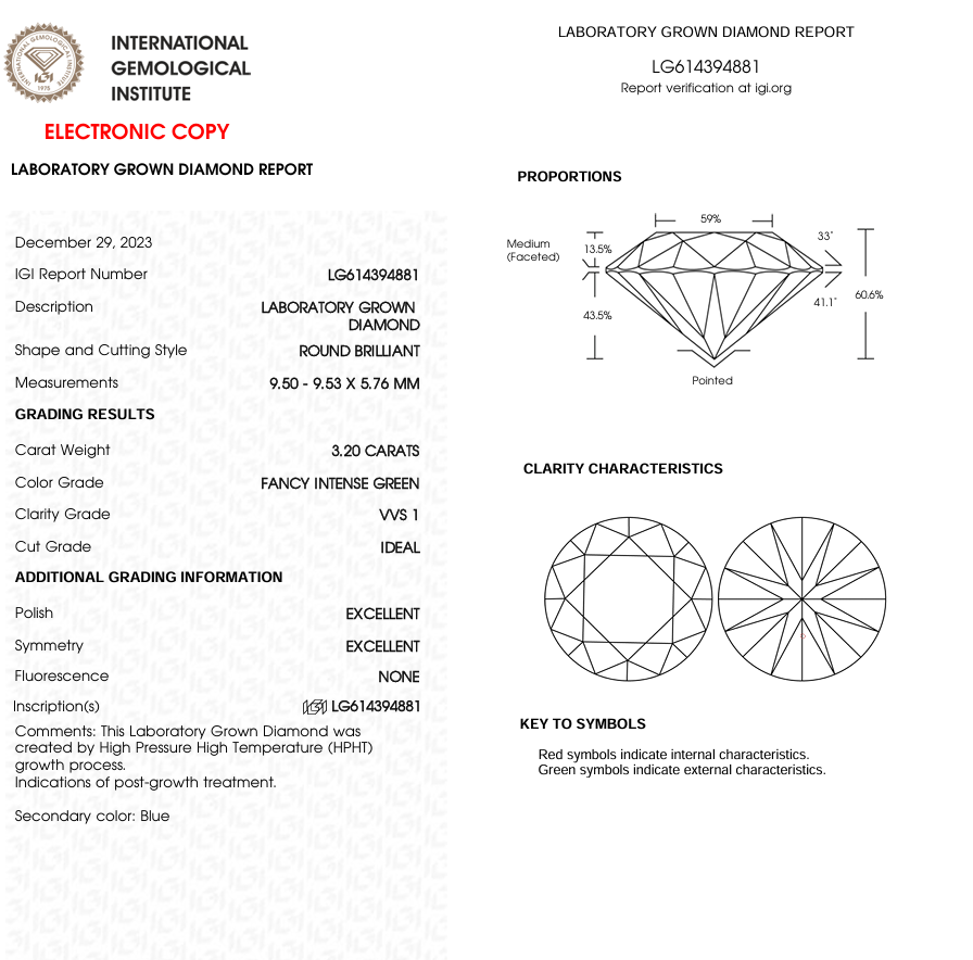 3.20 CT Green Round Cut Lab Grown Diamond for Anniversary Gift or Engagement Ring | IGI Certified | Best Diamond for Jewelry | Gift for Wife