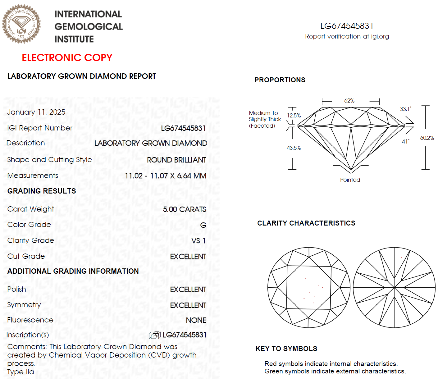 5 CT Round Lab Grown Diamond For Engagement Ring - IGI Certified
