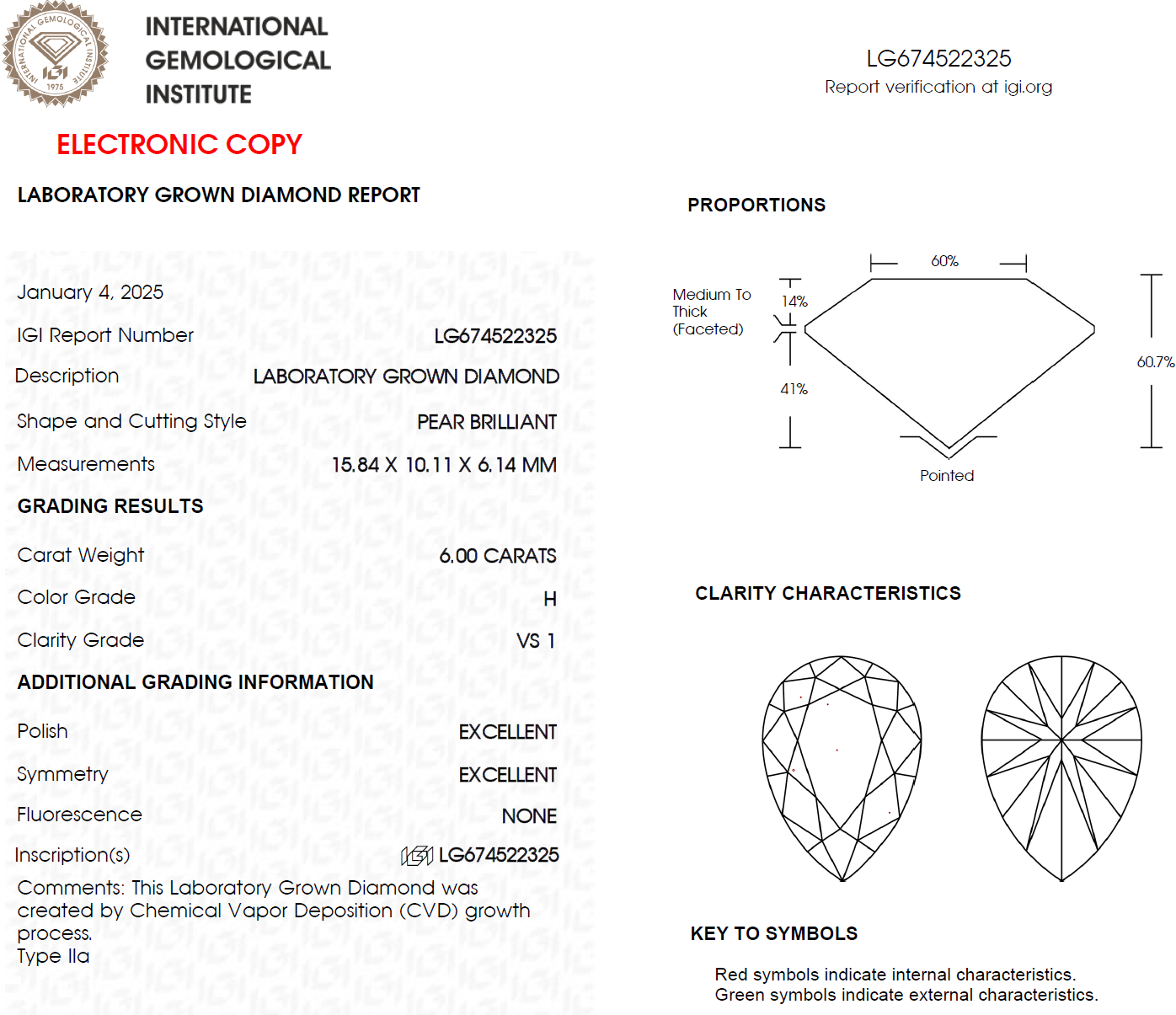 6 CT Pear Lab Grown Diamond For Engagement Ring - IGI Certified