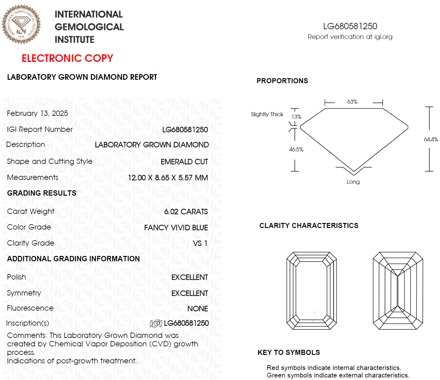6 CT Blue Emerald Cut Lab Grown Diamond For Engagement Ring - IGI Certified