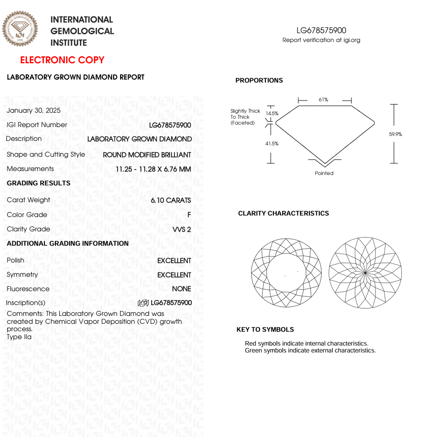 6 CT Round Portugal Cut Lab Grown Diamond for Engagement Ring