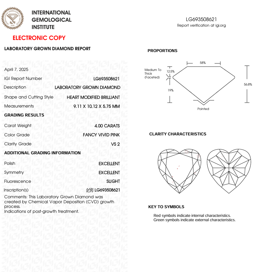 4 CT Pink Heart Cut Lab Grown Diamond | IGI Certified | Best Diamond for Engagement Ring or Wedding Gift