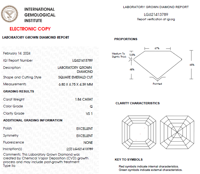 1.84 CT Asscher Cut Lab Grown Diamond For Engagement Ring
