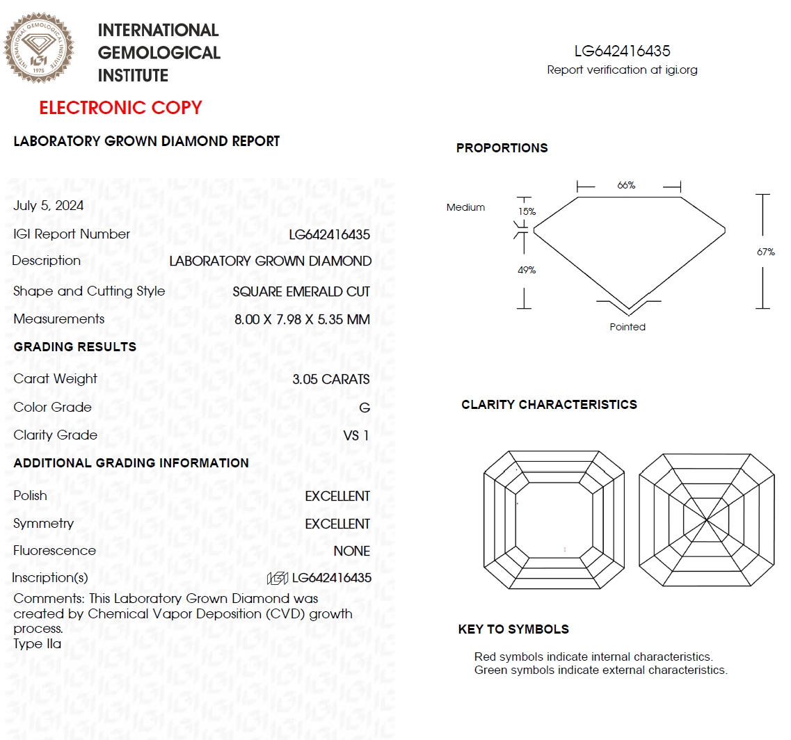 3 CT Asscher Cut Lab Grown Diamond For Engagement Ring