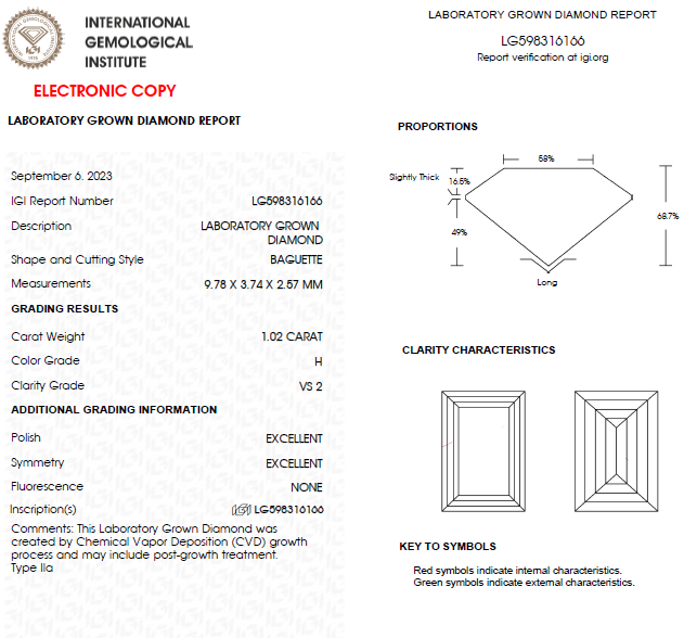 1 CT Baguette Lab Grown Diamond For Engagement Ring