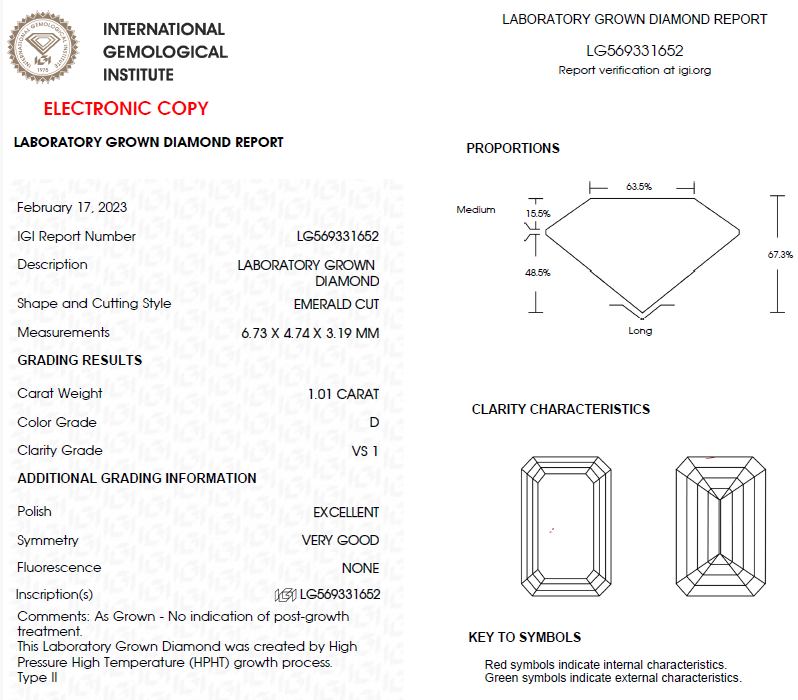 1 CT Emerald Cut Lab Grown Diamond For Engagement Ring