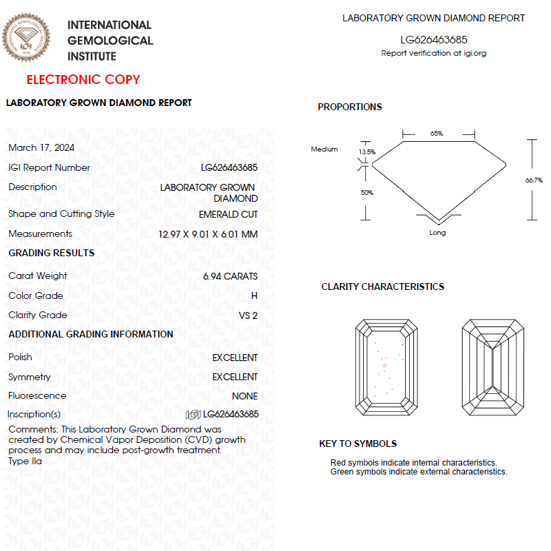 6.94 CT Emerald Cut Lab Grown Diamond For Engagement Ring