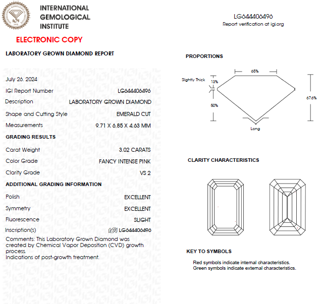 3 CT Intense Pink Emerald Cut Lab Grown Diamond For Engagement Ring | IGI Certified Diamond
