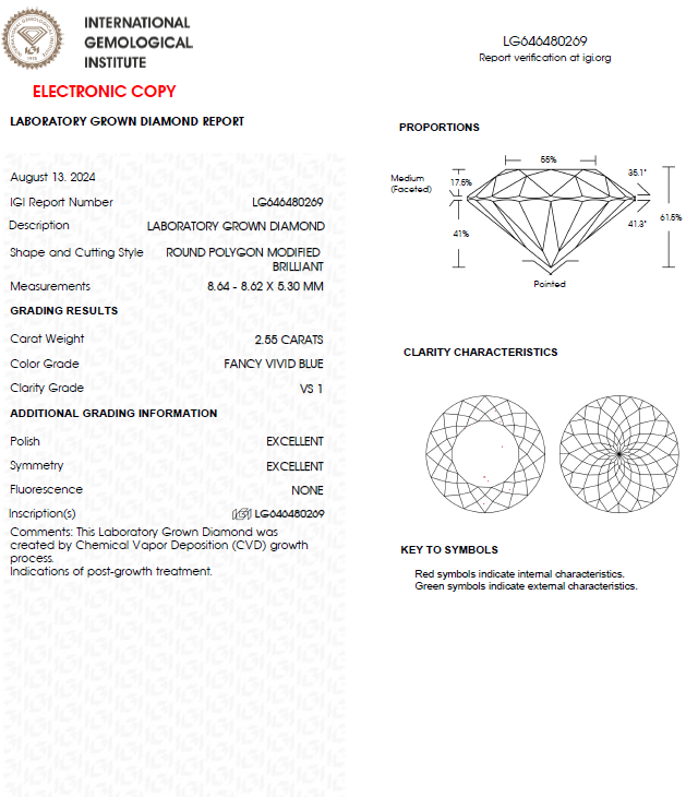 2.55 CT Portugal Cut Vivid Blue Lab Grown Diamond For Engagement Ring