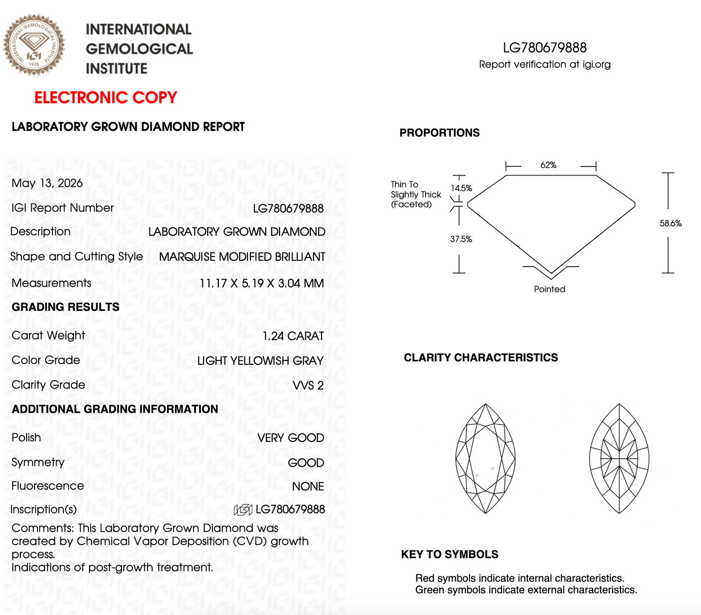 1 CT Grey Marquise Lab Grown Diamond For Engagement Ring