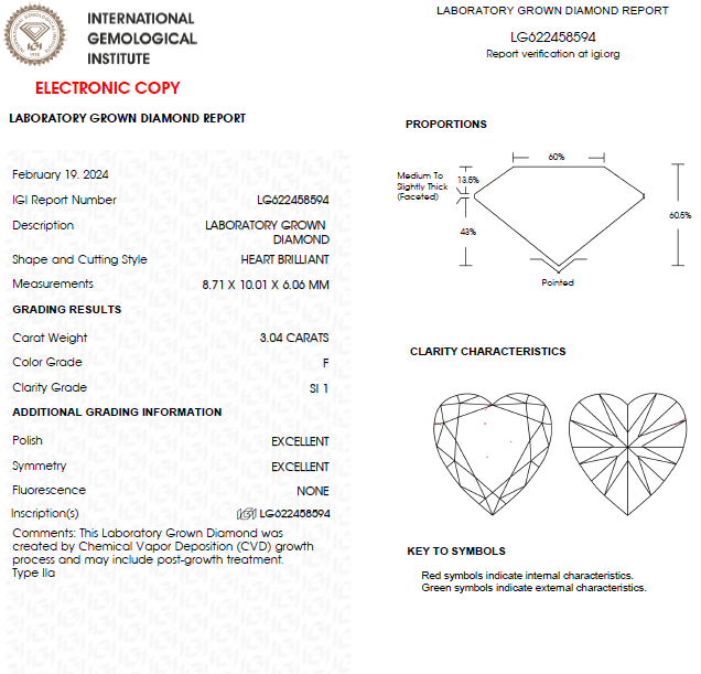 3 CT Heart Lab Grown Diamond For Engagement Ring