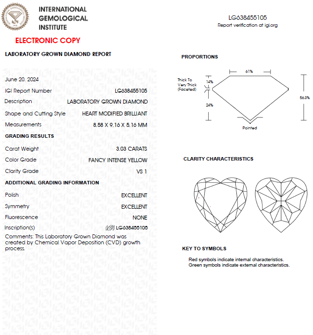 3 CT Heart Shape Intense Yellow Lab Grown Diamond For Engagement Ring