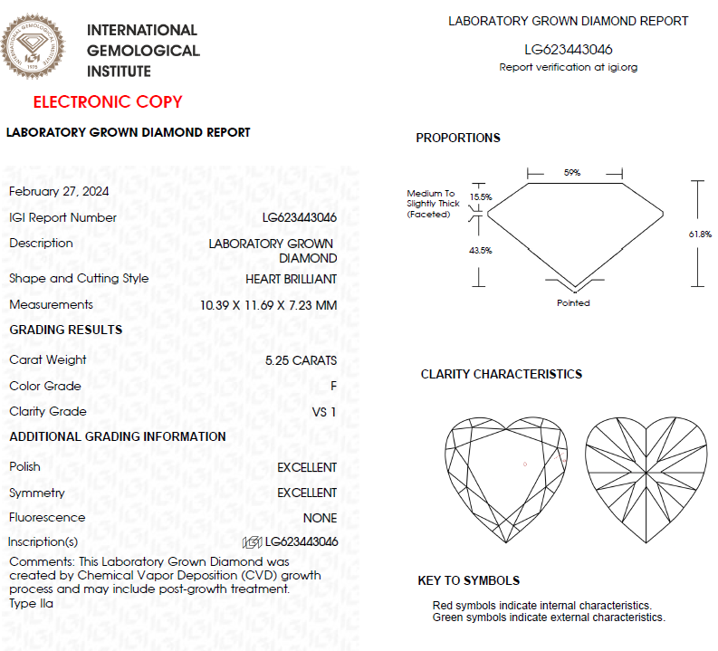 5.25 CT Heart Cut Lab Grown Diamond For Engagement Ring