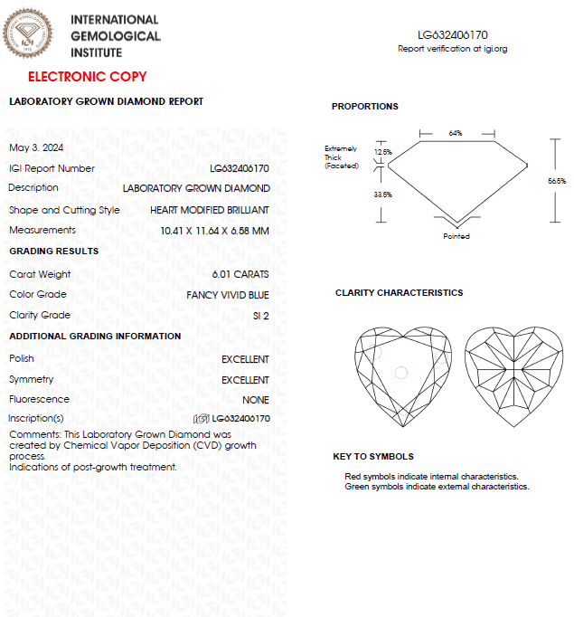 6 CT Heart Shape Vivid Blue Lab Grown Diamond For Engagement Ring