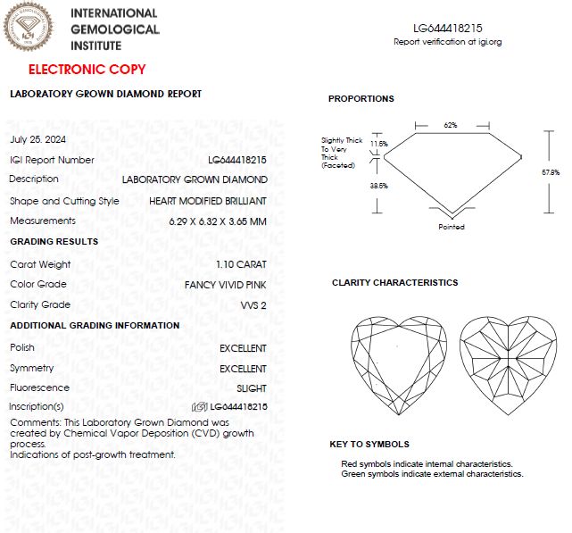 1 CT Heart Cut Vivid Pink Lab Grown Diamond For Engagement Ring