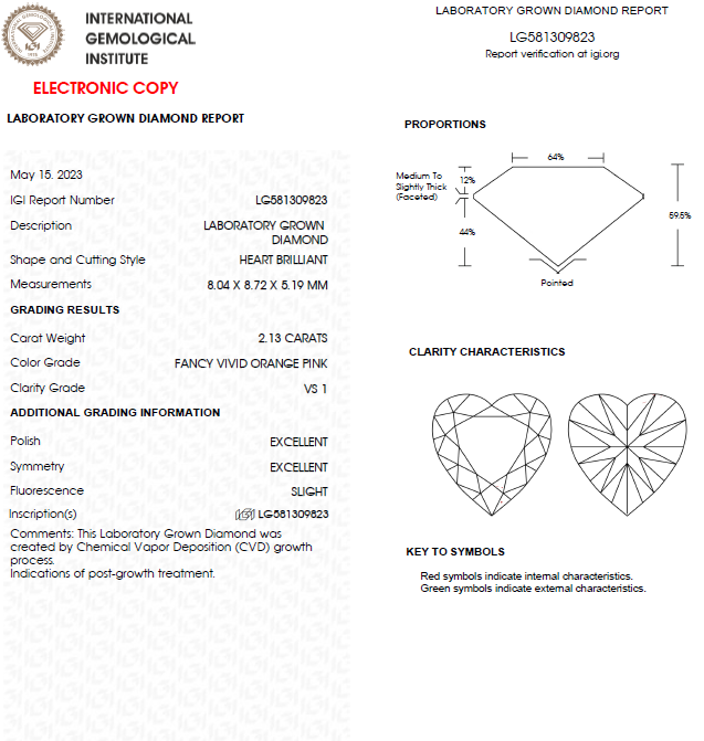 2 CT Heart Vivid Orange Pink Lab Grown Diamond For Engagement Ring