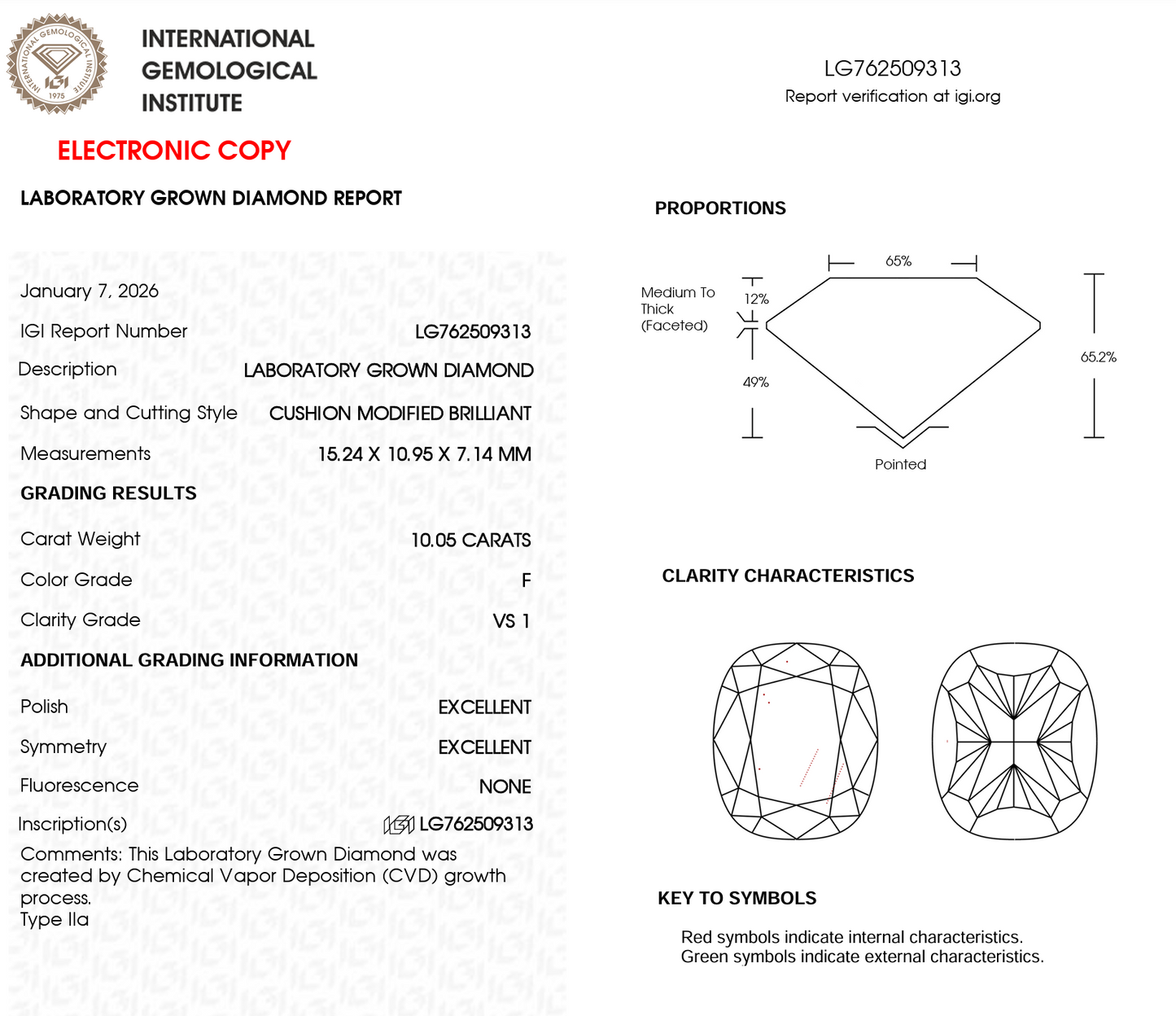 10 CT Long Cushion Cut Lab Grown Diamond For Engagement Ring