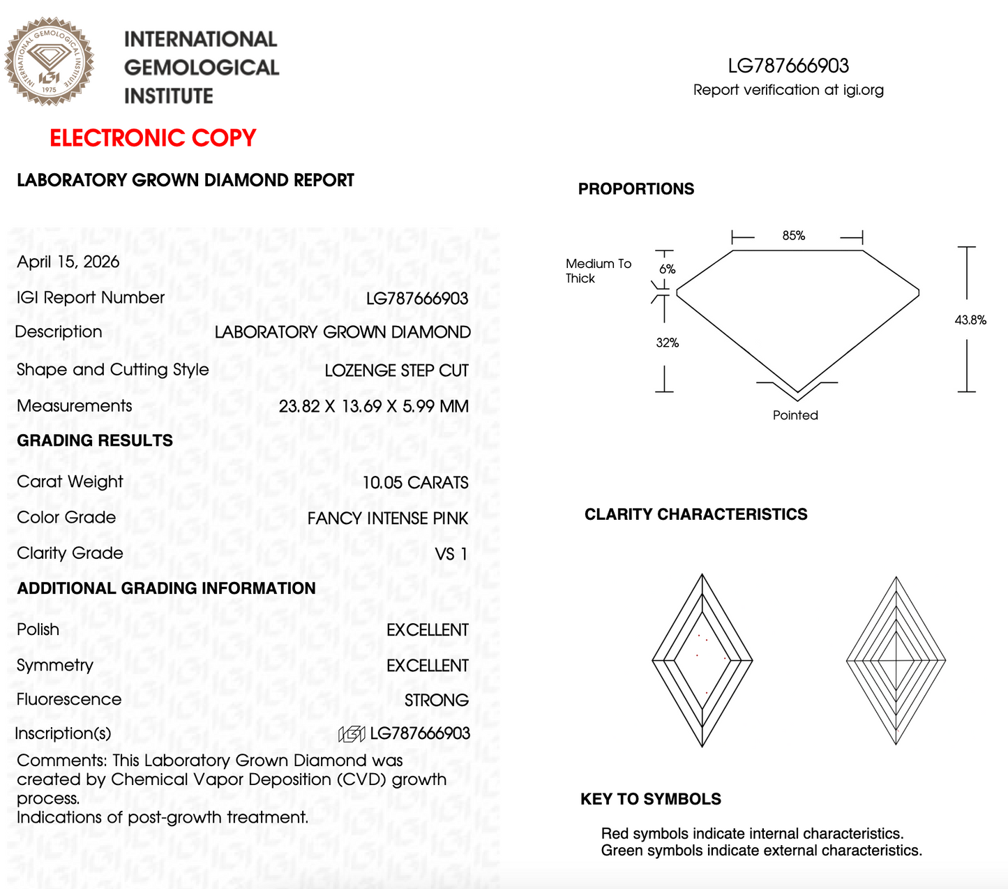 10 CT Lozenge Cut Lab Grown Diamond For Engagement Ring