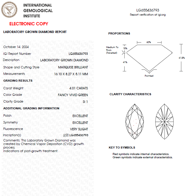 4 CT Marquise Vivid Green Lab Grown Diamond For Engagement Ring