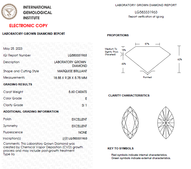 5.60 CT Marquise Lab Grown Diamond For Engagement Ring