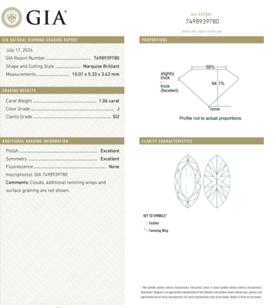 GIA Certified 1 CT Marquise Natural Diamond For Solitaire Engagement Ring