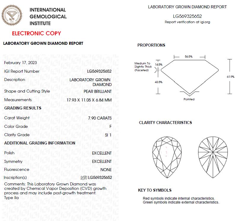 7.90 CT Pear Lab Grown Diamond For Engagement Ring