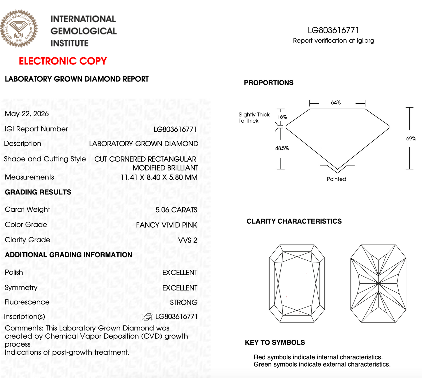 5 CT Pink Radiant Cut Lab Grown Diamond For Engagement Ring