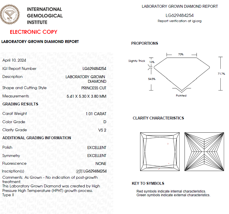 1 CT Princess Cut Lab Grown Diamond For Engagement Ring