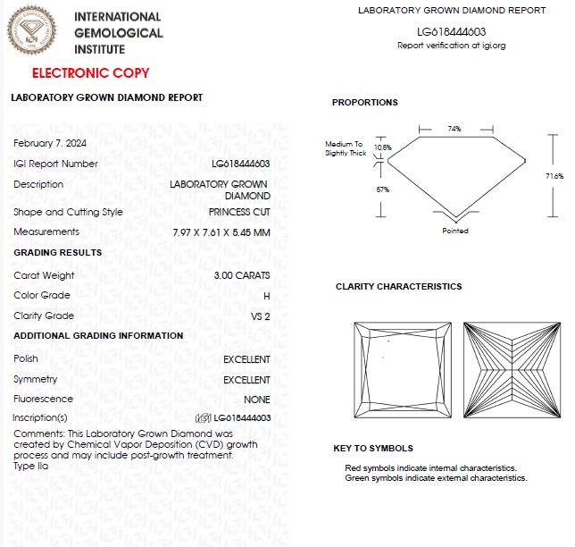 3 CT Princess Cut Lab Grown Diamond For Engagement Ring