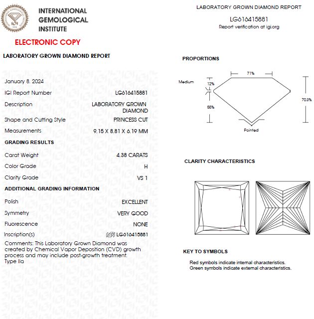 4 CT Princess Cut Lab Grown Diamond For Engagement Ring