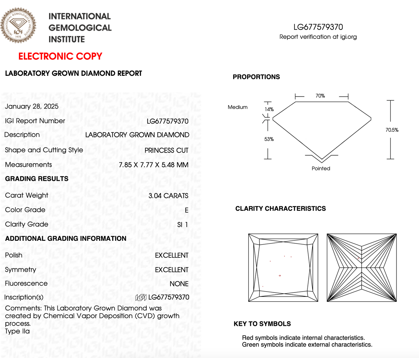 3 CT Princess Cut Lab Grown Diamond For Engagement Ring